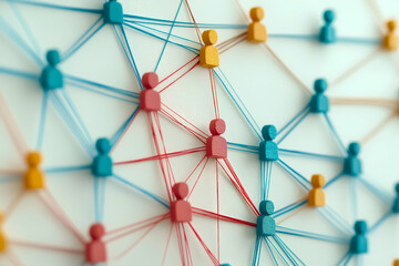 A colorful representation of interconnected figures, symbolizing networking, relationships, or social connections in a digital or organizational context.