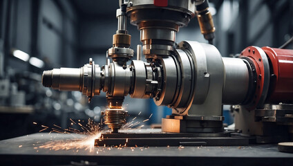 Fototapeta premium A Skilled Worker Finishing Metal Work on High Precision Equipment in a Modern Workshop