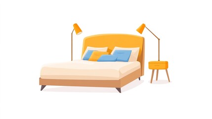 Cute Big Fat Cartoon Bed in Children's Book Illustration Style, Award-Winning Design with Flat Lighting and Vector Art, White Background