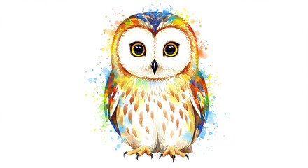 Fototapeta premium Colorful Watercolor Owl Painting Bird Art Animal Illustration