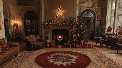 Obraz premium Cozy Christmas Interior Rustic Elegance in a Historic Mansion