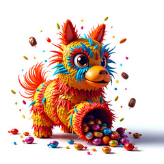 Fototapeta premium Vibrant canine character surrounded by colorful treats and festive decorations, digital art of whimsical fantasy concept.