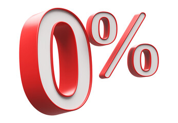 0 Percent Number Red 3D Render
