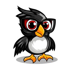 Fototapeta premium Cute cartoon bird with glasses. Funny animal character design.