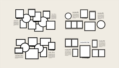 Set Pictures or photos frame collage layout abstract photo frames and digital photo wall template