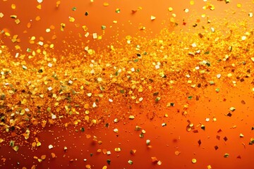 Orange Background Gold Glitter Confetti Festive Holiday Celebration Party Decoration Image