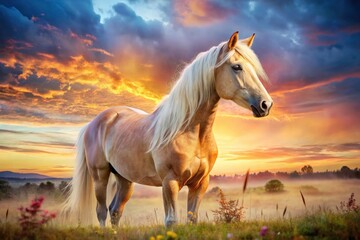 Palomino Welsh Pony Double Exposure Portrait: Magical Equine Photography