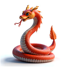 Fototapeta premium Majestic crimson serpent with expressive eyes and flamboyant features, 3d rendering of fantasy creature concept.
