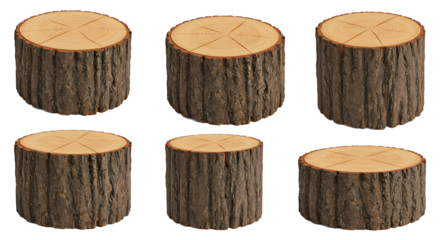 set of Wooden stump wood rope Isolated on a white transparent background