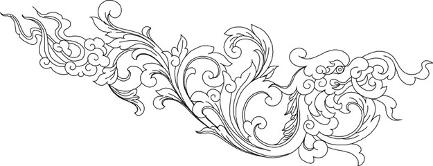 Vector sketch illustration silhouette design painting classic vintage ethnic traditional floral animal with carved ornaments