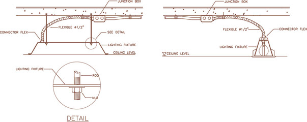 Vector sketch illustration silhouette drawing architectural engineering design detail Lighting Fixture Installation