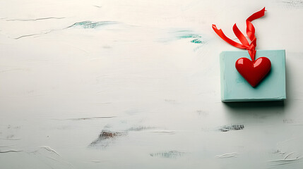 red heart with gift  on wooden background