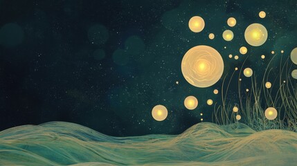 Bioluminescent lures glow in enchanted ocean scene