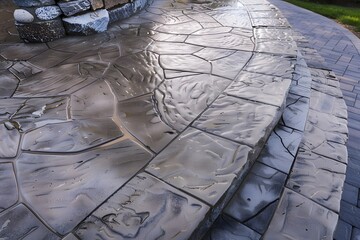 Detailed stamped concrete texture showcasing a realistic stone pattern and rough surface.