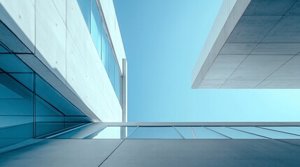 Obraz premium A modern architectural view showcasing clean lines and a clear blue sky.