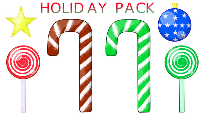 HD Holiday Vector Pack Candy Canes Lollipops Stars and Ornaments