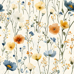 Naklejka premium Watercolor Wildflower Meadow Seamless Pattern