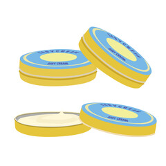 Diaper cream vector in cartoon style isolated on white background. Baby shower, baby element clipart in flat design. Product used to prevent or treat diaper rashes in baby.