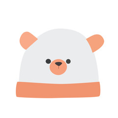 Newborn hat vector illustration in cartoon style isolated on white background. Baby hat clipart in flat design with bear ears. Baby shower, baby element.