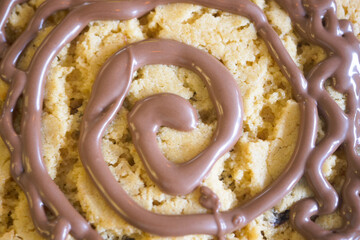 A very Delicious Cookie served with rich Chocolate Sauce on a Plate