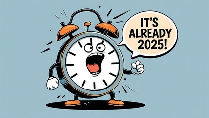 Obraz premium An alarm clock character announces its already two thousand twenty five