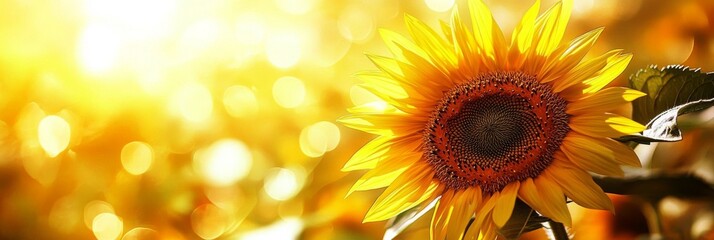Fototapeta premium Nature's brilliance showcased through a blossoming sunflower.