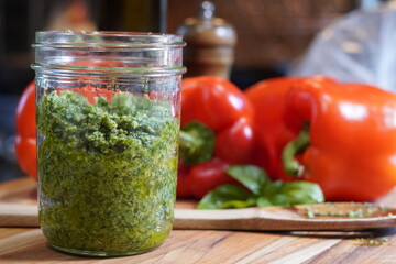  Making Italian pesto for a sauce, dipping and a dressing. Pesto which is full of flavor and freshness.