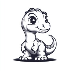 Naklejka premium Cute cartoon dinosaur, outlined in black on a white background.