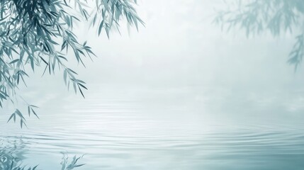 Serene Willow Branches Over Calm Water Mist