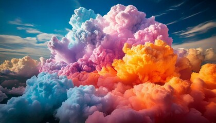 Nuvens coloridas em tons pastel com céu azul vibrante