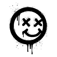 smiling face emoji character. Spray painted graffiti smile face in black over white. isolated on white background. vector illustration