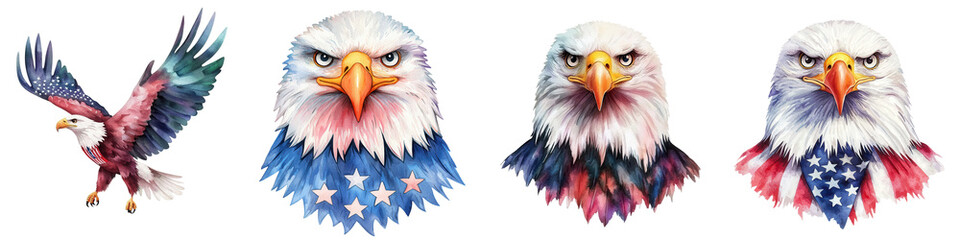 Obraz premium Presidents day element, Majestic bald eagle with patriotic colors and expressions, isolated on transparent background.