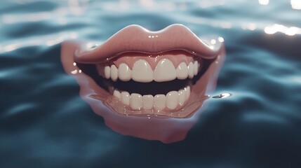 Naklejka premium Floating Mouth with a Big Perfect Smile, Radiating Joy and Positivity