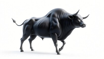 Powerful Black Bull 3D Render Strong Finance Symbol Market Success Wealth Power Charge Animal Stock
