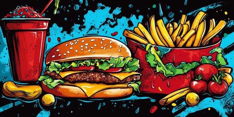 Playful and colorful graphics of various animated food.