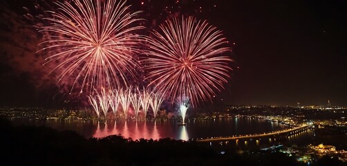 Naklejka premium fireworks over the city