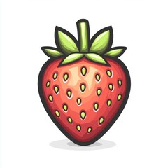 Obraz premium Bright red strawberry with green stem, stylized.