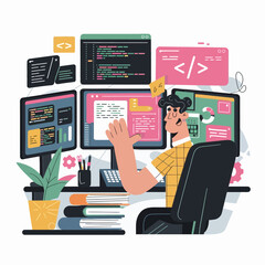 Flat illustration showing digital icons using various technologies in telecommunications