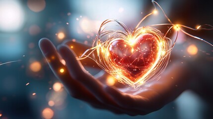 Empathy Marketing Concept. Glowing Heart in Hand with Sparkling Lights