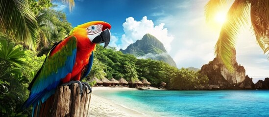This delightful macaw blends beautifully with the vibrant atmosphere of its coastal habitat.