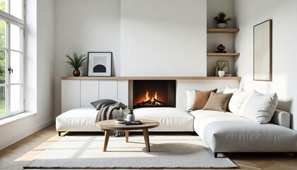 Modern Minimalist Living Room Interior Design with Fireplace