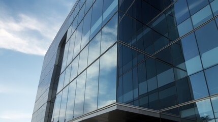 Obraz premium Modern Glass Building Reflecting Sky And Clouds
