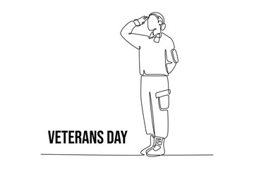Happy Veterans Day concept. Single line draw design vector graphic illustration.