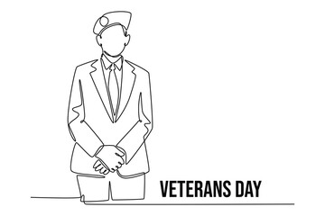 Happy Veterans Day concept. Single line draw design vector graphic illustration.