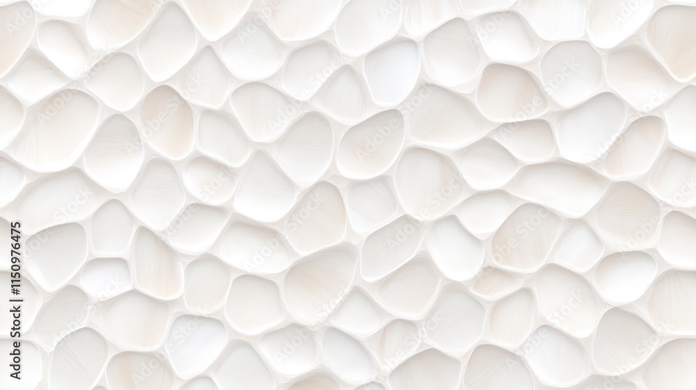 Poster a smooth, textured surface with irregular, pebble-like shapes in soft white tones, creating an elega