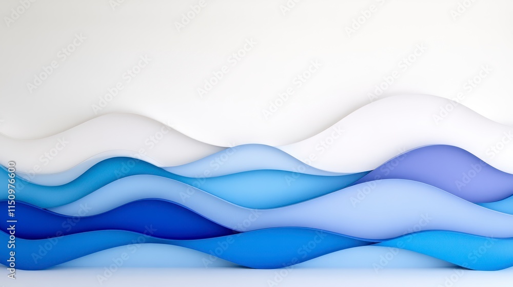 Poster a serene abstract design featuring layered waves in shades of blue and white, creating a calming vis