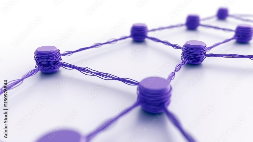 Poster a close-up of a purple network structure with interconnected nodes, illustrating concepts of connect