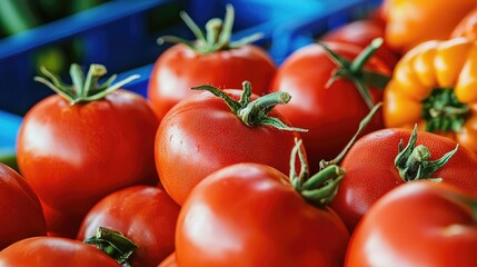 Fresh Red Tomatoes in a Vibrant Marketplace Display