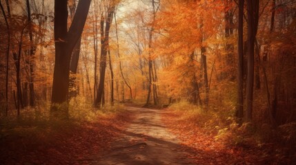 Fototapeta premium Autumn Path Through Golden Forest Trees