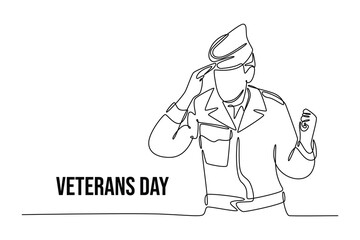 Happy Veterans Day concept. Single line draw design vector graphic illustration.